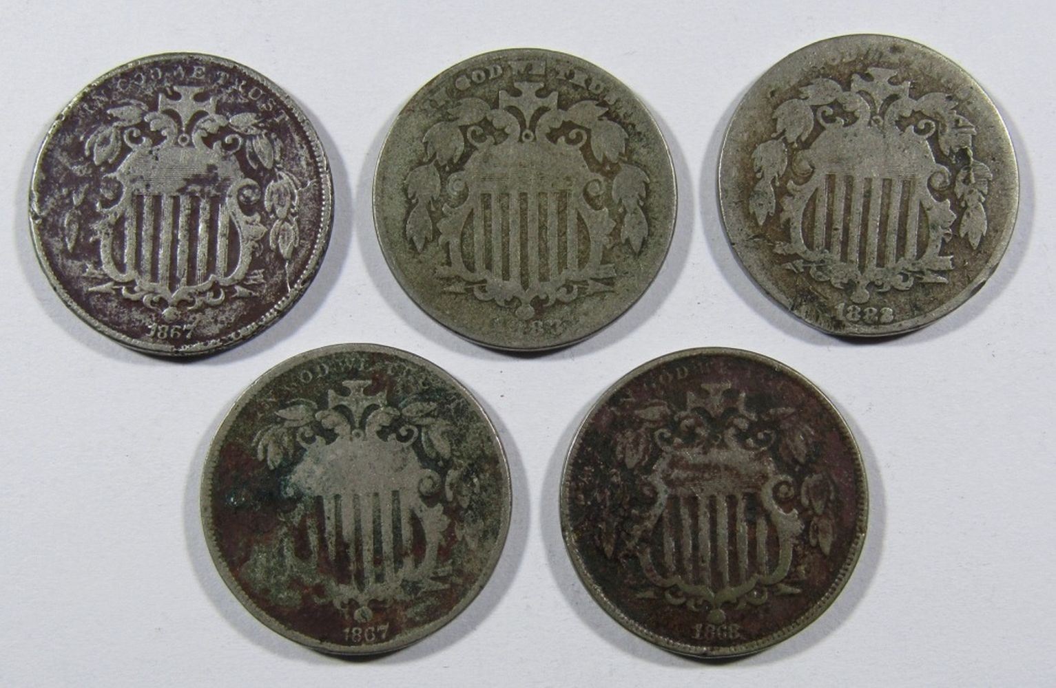 (5) SHIELD NICKELS - CIRC's