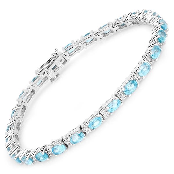 Plated Rhodium 8.58ctw Blue Zircon and White Topaz Bracelet