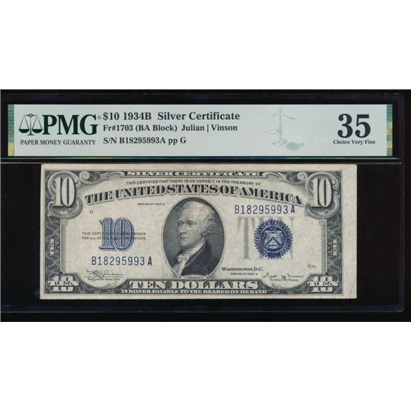 1934B $10 Silver Certificate PMG 35