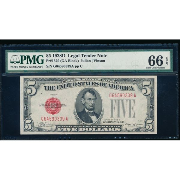 1928D $5 Legal Tender Note PMG 66EPQ