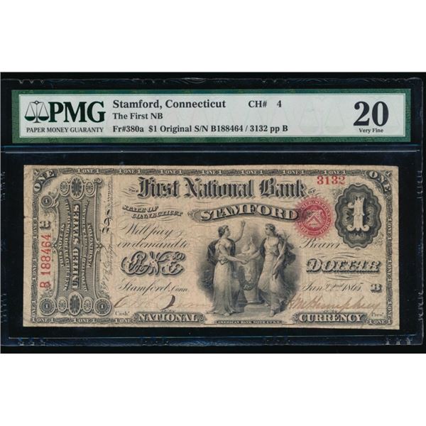 1865 $1 Stamford CT National PMG 20