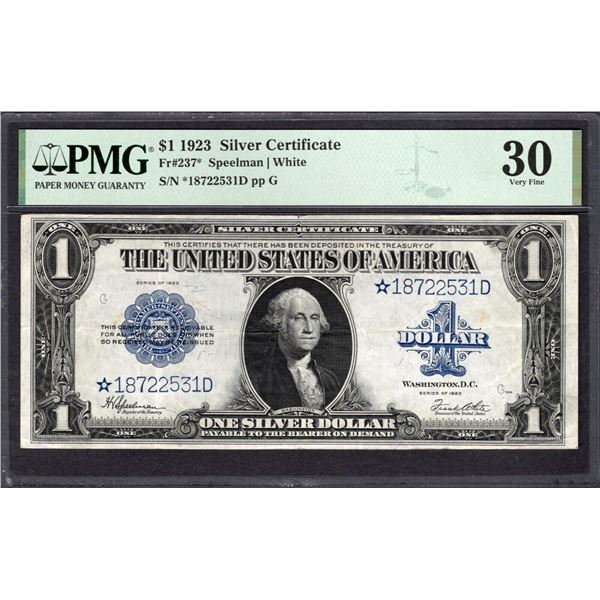 1923 $1 STAR Silver Certificate PMG 30