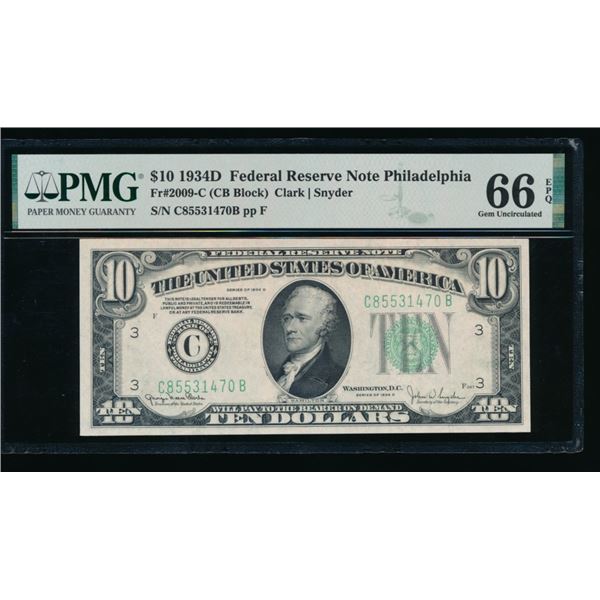 1934D $10 Philadelphia FRN PMG 66EPQ