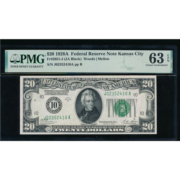 1928A $20 Kansas City FRN PMG 63EPQ
