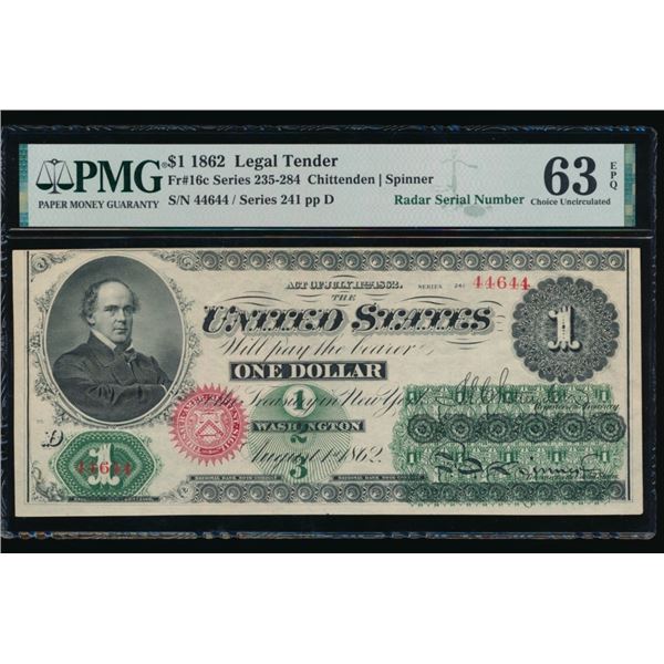 1862 $1 RADAR Legal Tender Note PMG 63EPQ