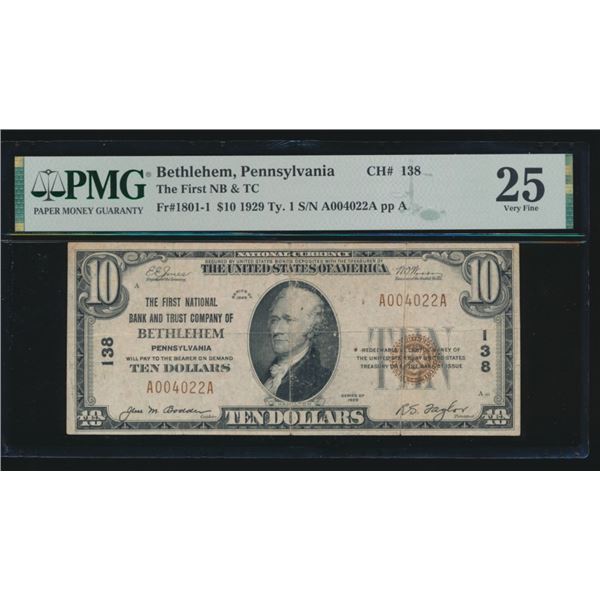 1929 $10 Bethlehem PA National PMG 25