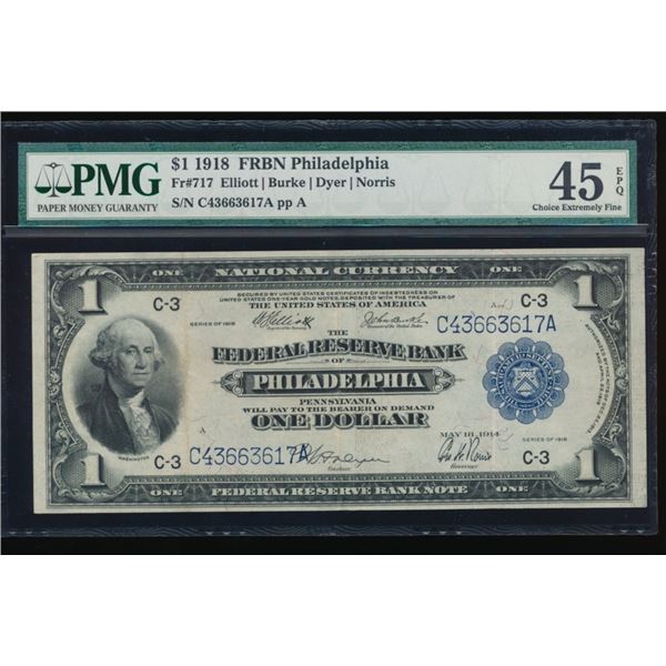 1918 $1 Philadelphia FRBN PMG 45EPQ