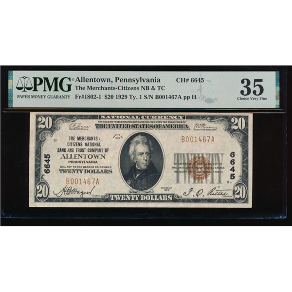 1929 $20 Allentown PA National PMG 35