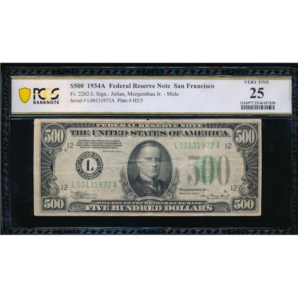 1934A $500 San Francisco FRN PCGS 25