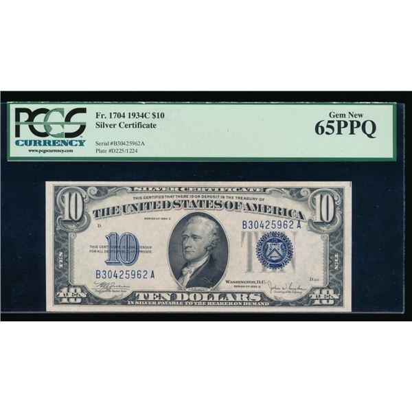 1934C $10 Silver Certificate PCGS 65PPQ