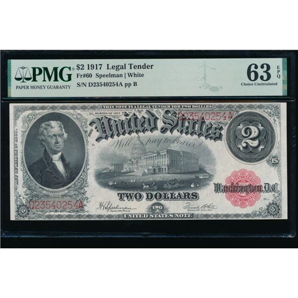 1917 $2 Legal Tender Note PMG 63EPQ