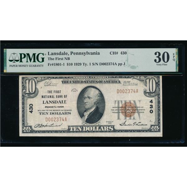 1929 $10 Lansdale PA National PMG 30EPQ