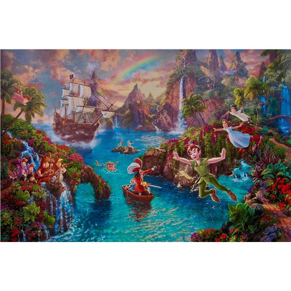 THOMAS KINKADE Peter Pan & Captain Hook in Neverland Giclee on Canvas