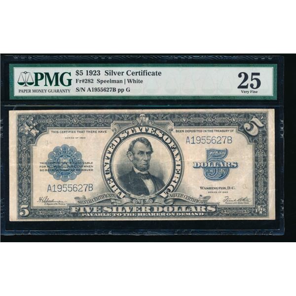 1923 $5 Lincoln Porthole Silver Certificate PMG 25