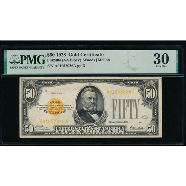 1928 $50 Gold Certificate PMG 30