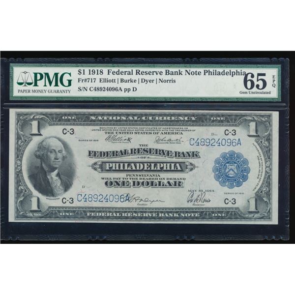 1918 $1 Philadelphia FRBN PMG 65EPQ
