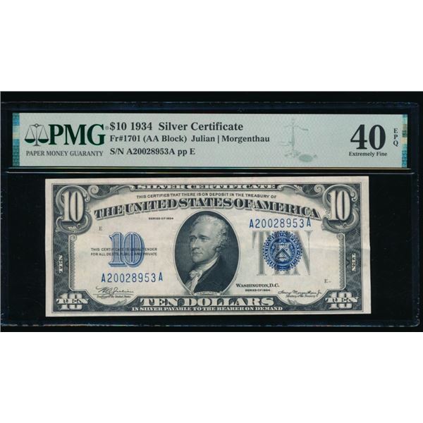 1934 $10 Silver Certificate PMG 40EPQ