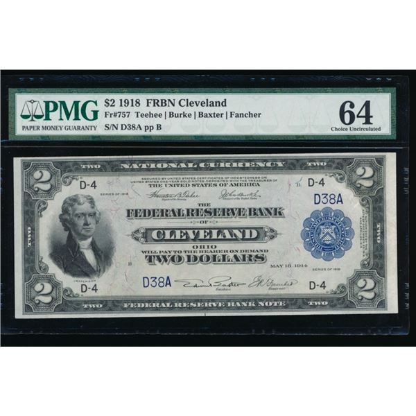 1918 $2 Low Serial Cleveland FRBN PMG 64