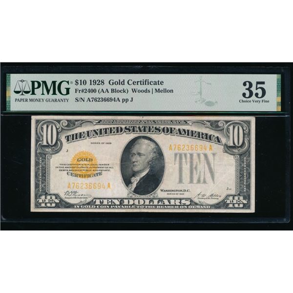 1928 $10 Gold Certificate PMG 35