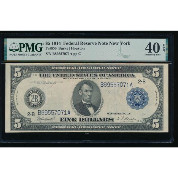 1914 $5 New York FRN PMG 40EPQ