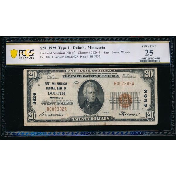 1929 $20 Duluth MN National PCGS 25