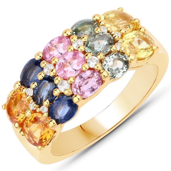 Plated 14KT Yellow Gold 3.27 Carat Multi Color Gemstone Ring