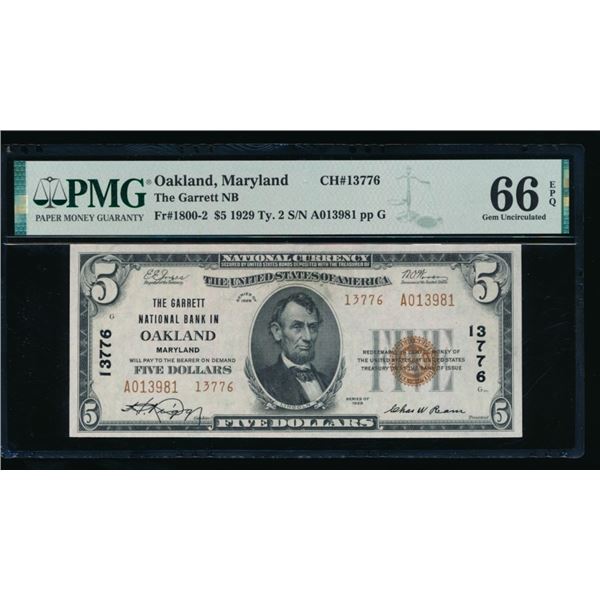 1929 $5 Oakland MD National PMG 66EPQ