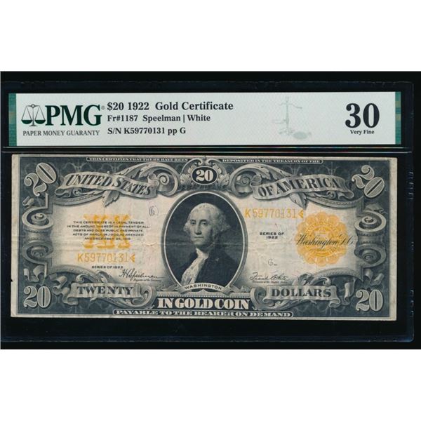 1922 $20 Gold Certificate PMG 30