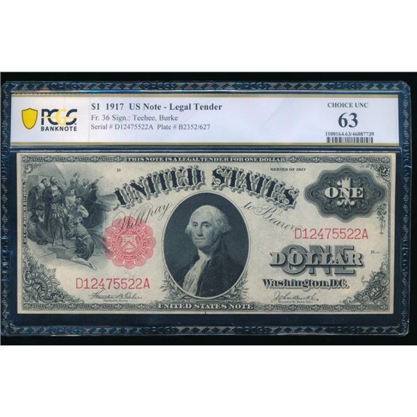 1917 $1 Legal Tender Note PCGS 63