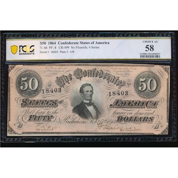1864 $50 T-40 Confederate PCGS 58