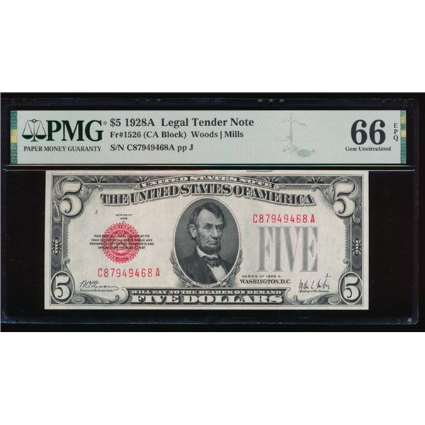 1928A $5 Legal Tender Note PMG 66EPQ