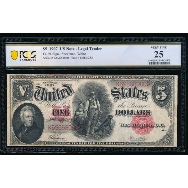 1907 $5 Legal Tender Note PCGS 25
