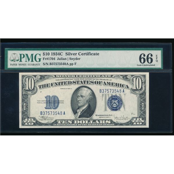 1934C $10 Silver Certificate PMG 66EPQ