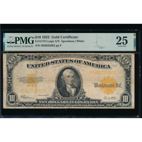 1922 $10 Gold Certificate PMG 25