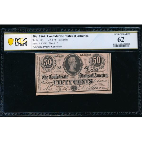 50 Cent 1864 T-72 Confederate PCGS 62