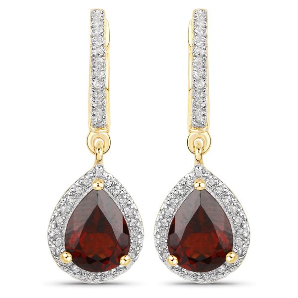 Plated 18KT Yellow Gold 2.60ctw Garnet and White Topaz Earrings
