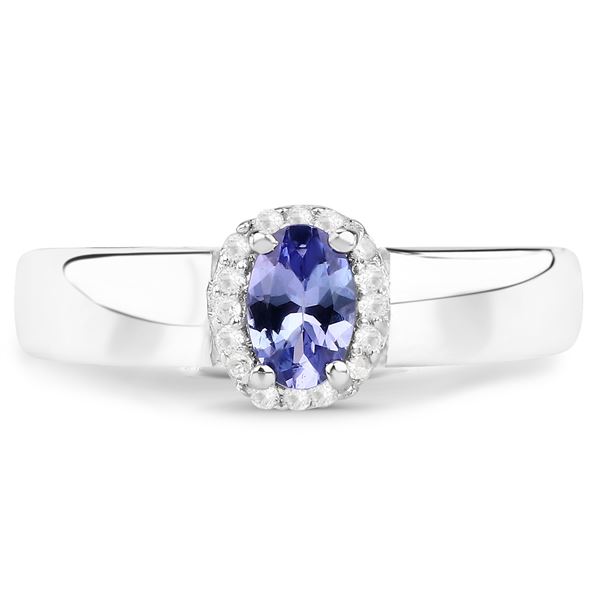 Plated Rhodium 0.75ct Tanzanite and White Zircon Ring