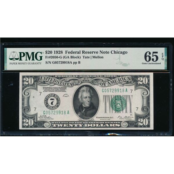 1928 $20 Chicago FRN PMG 65EPQ
