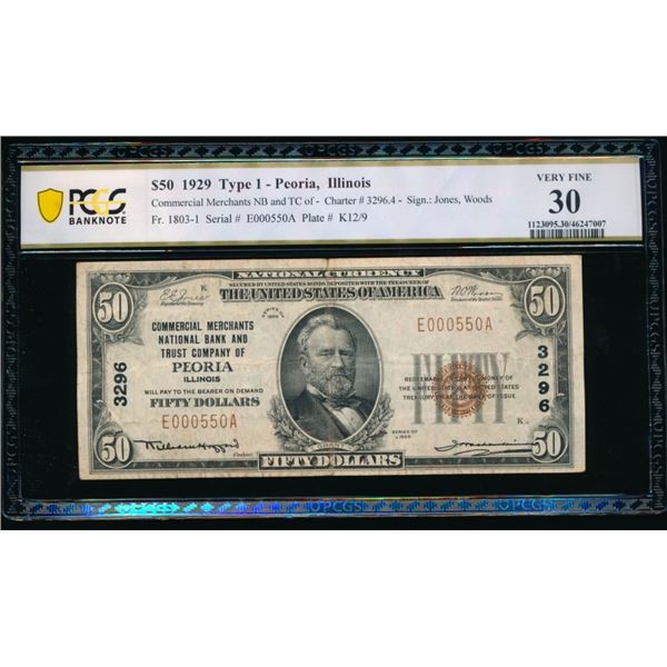 1929 $50 Peoria IL National PCGS 30