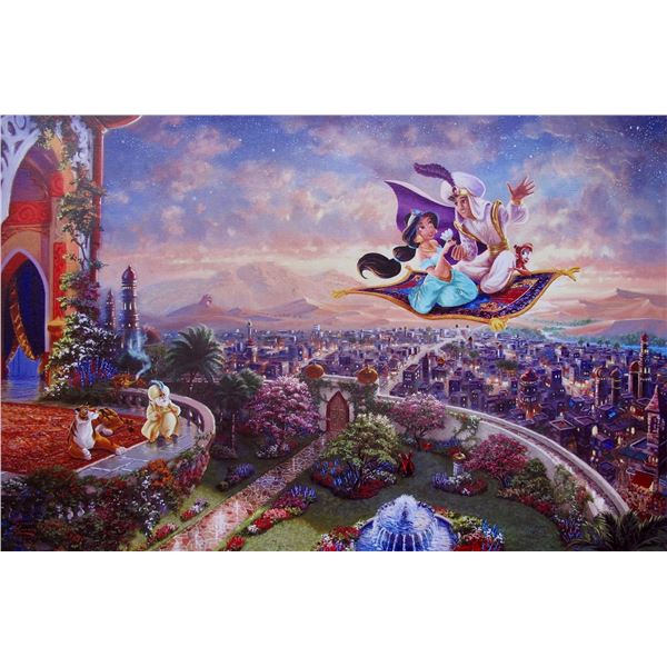 THOMAS KINKADE Aladdin & Jasmine Magic Carpet Ride Giclee on Canvas