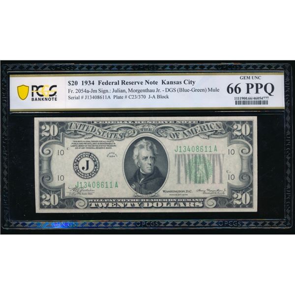 1934 $20 Kansas City FRN PCGS 66PPQ