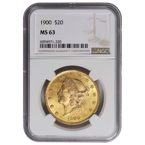 1900 $20 Liberty Double Eagle Gold Coin NGC MS63