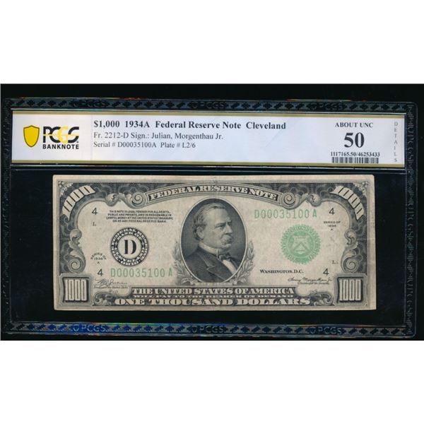 1934A $1000 Cleveland FRN PCGS 50