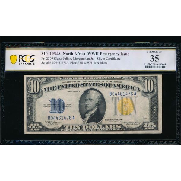 1934A $10 N Africa Silver Certificate PCGS 35
