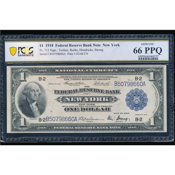 1918 $1 New York FRBN PCGS 66PPQ