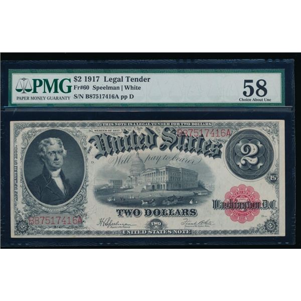 1917 $2 Legal Tender Note PMG 58