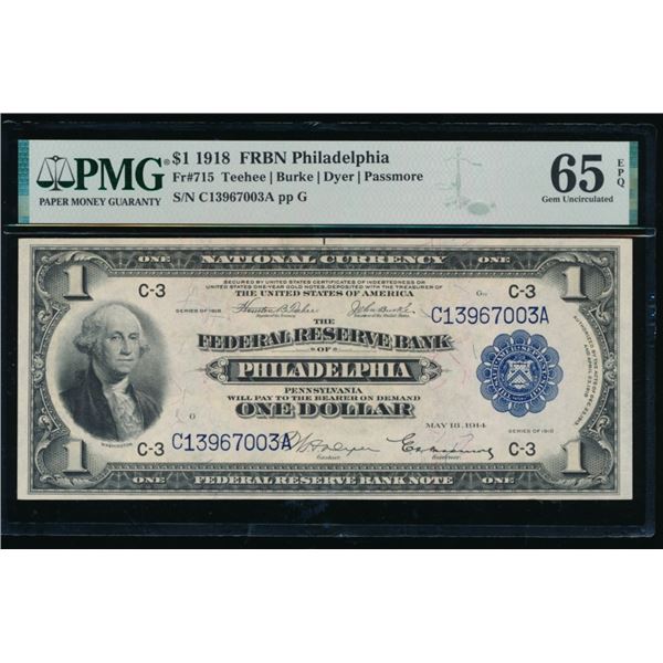 1918 $1 Philadelphia FRBN PMG 65EPQ