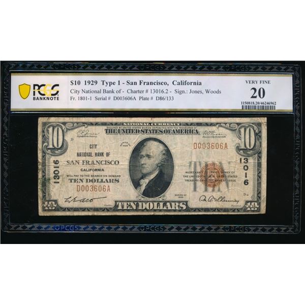 1929 $10 San Francisco CA National PCGS 20