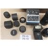 Image 2 : assorted Camera Lenses, Kodak Camera, Flash, Cases + Misc. Goodies n Box 