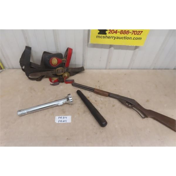 Bridle / Halter, Long Chrome Flashlight, Toy Gun, Beating Club